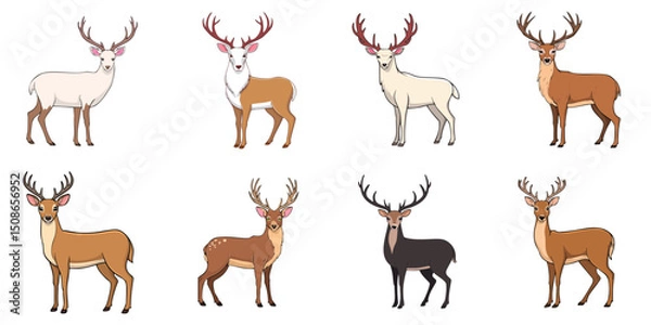Fototapeta Vector illustration of multiple deer, outline