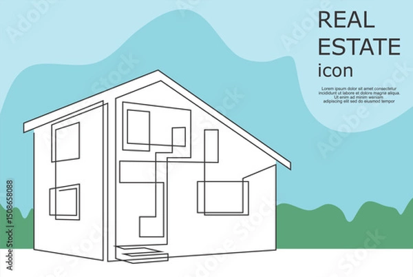 Obraz Realtor line icon. Continuous one line with curl. Real estate agent sign. Property agency symbol. 