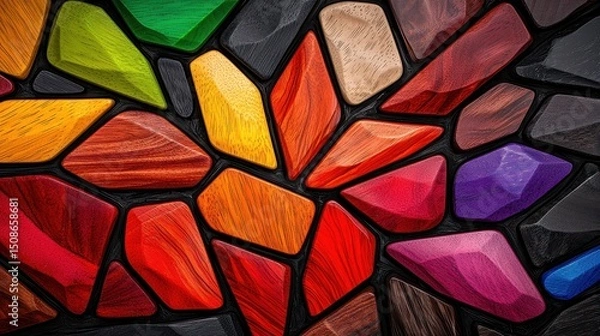 Fototapeta Close up View of a Colorful Stone Mosaic with Varied Gemstone Hues