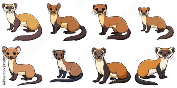 Obraz Vector illustration of multiple weasels, outline