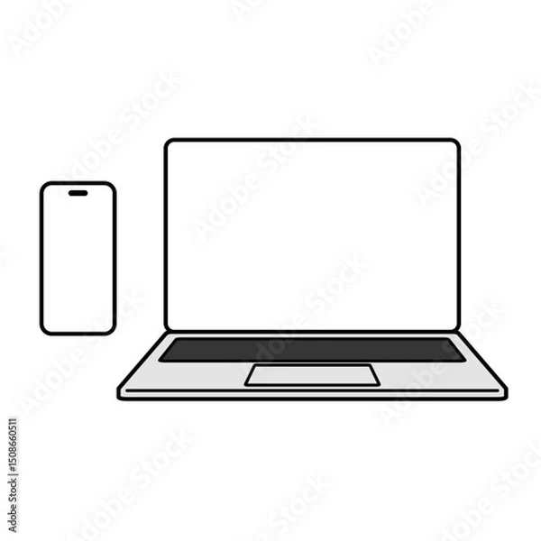 Obraz 正面向きのノートパソコンとスマートフォンのベクターイメージイラスト素材セット