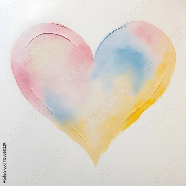 Fototapeta A heart made of paint with pink, yellow and blue colors.