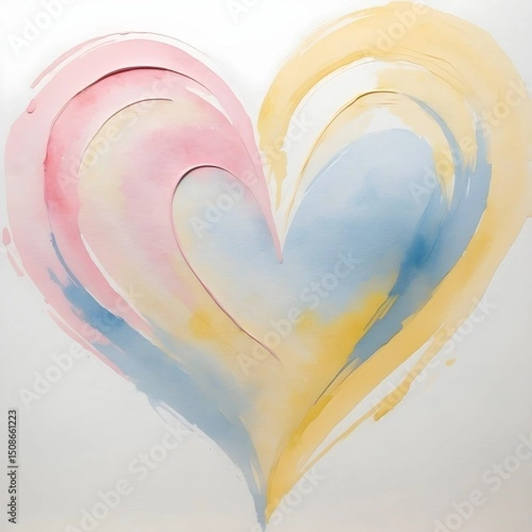 Fototapeta A heart made of paint with pink, yellow and blue colors.