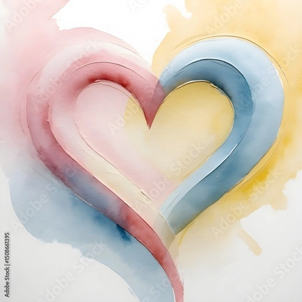 Fototapeta A heart made of paint with pink, yellow and blue colors.