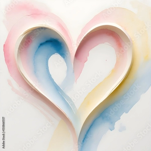 Fototapeta A heart made of paint with pink, yellow and blue colors. The heart is surrounded by a blue background. 