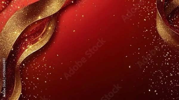 Fototapeta Dazzling Red and Golden Abstract Glitter Sparkles Holiday Background