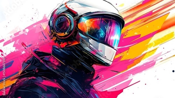Fototapeta Futuristic Robot Character in Colorful Digital Art