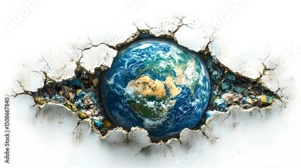 Fototapeta Fractured Earth Representing the Global Environmental Crisis and Sustainable Solutions