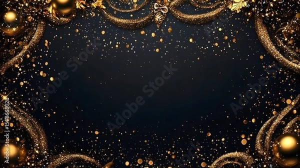 Fototapeta Elegant Golden Glitter and Sparkles on Dark Backdrop for Festive