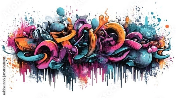 Fototapeta Vibrant Graffiti Inspired Abstract Artwork with Colorful Splash Effects and Urban Elements