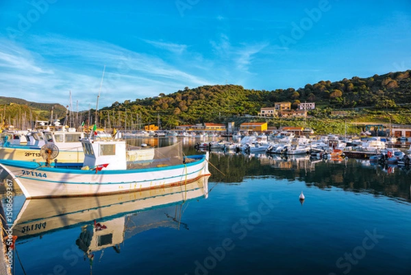 Fototapeta Unbelivable Yachts at Castelsardo  port . Mediterranean seascape.