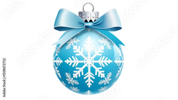 Fototapeta Festive Blue Christmas Ornament with Snowflake Design and Elegant Bow for Winter Holidays