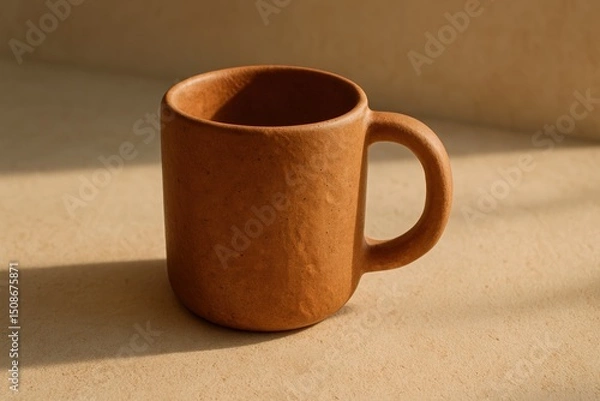 Fototapeta Elegant terracotta mug in minimalist composition with warm natural tones