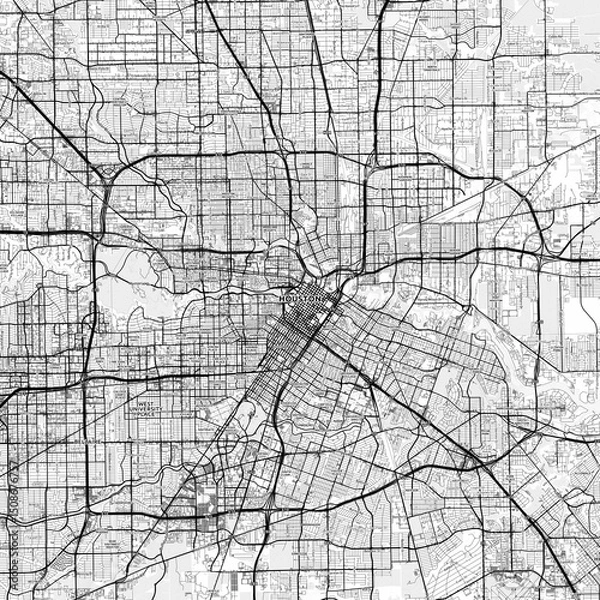 Fototapeta Houston Area Map with Labels and Neighborhoods - One color, minimalistic design