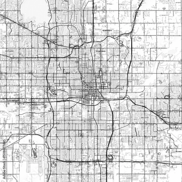 Obraz Oklahoma City Area Map with Labels and Neighborhoods - One color, minimalistic design