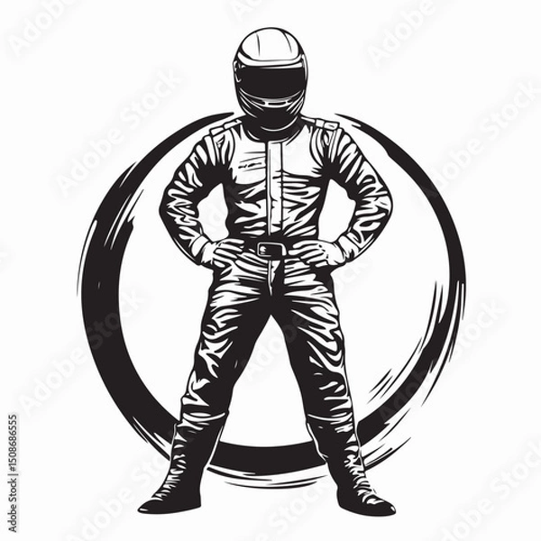 Fototapeta Man in Black Jacket and Black Helmet Standing Image vector isolated on white background