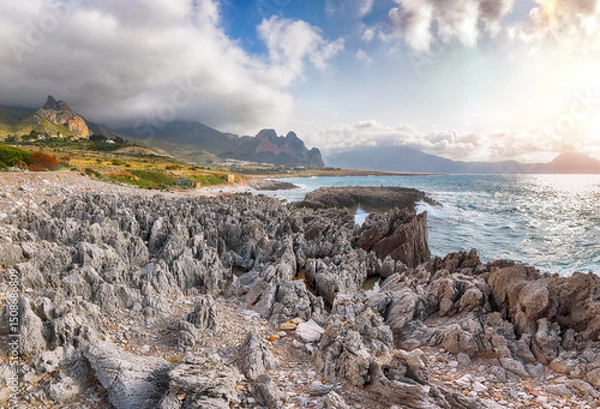 Fototapeta Outstanding seascape of Isolidda Beach near San Vito cape.