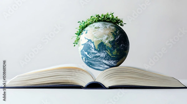 Fototapeta Globe with Greenery Resting on an Open Book