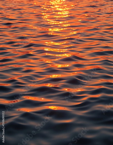 Fototapeta Glistening water ripple pattern with warm sunset hues, shimmering golden reflections dancing on gentle waves, sticker style. with white shades