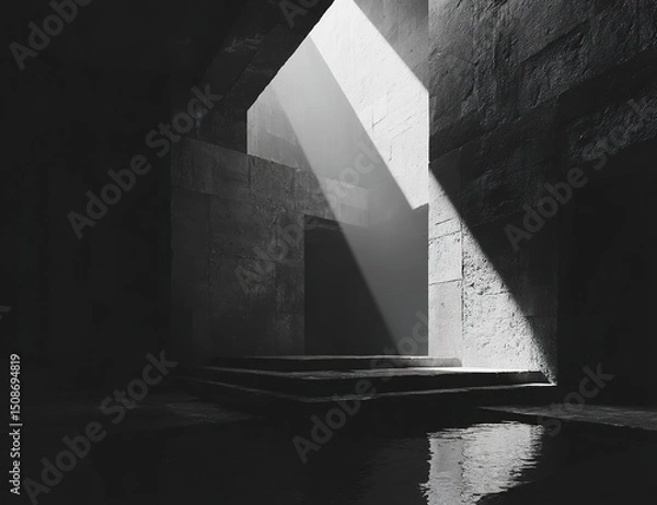 Obraz Gray Scale Tunnel Interior With Light Rays