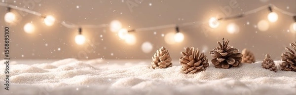 Obraz Winter Scene With Pine Cones And Lights