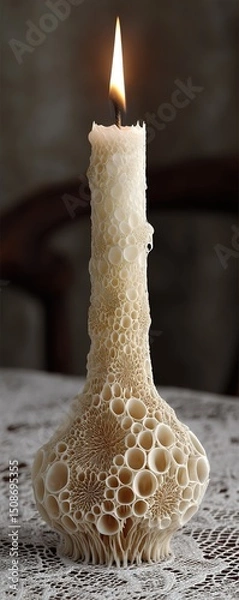Obraz Cream Colored Textured Candleholder With Light Beige Candle