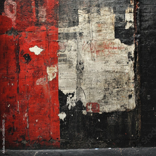 Fototapeta Abstract urban wall texture with red black and white colors displaying grunge elements