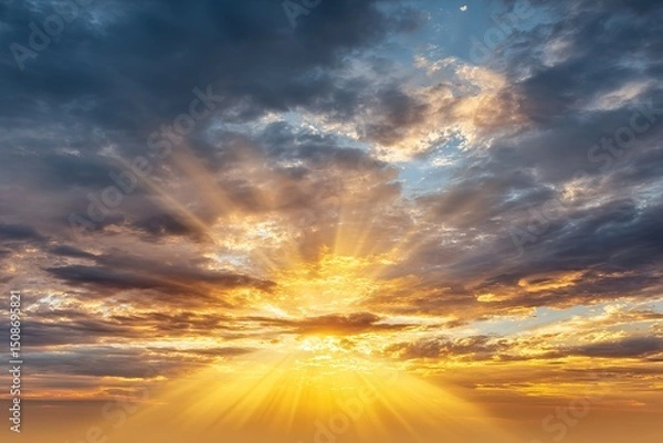 Obraz Dramatic Sunset Sky With Golden Light Rays