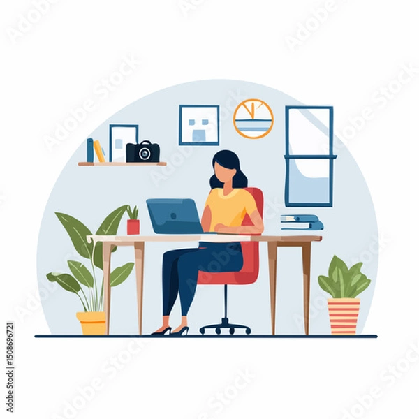 Fototapeta Vector Illustration of Modern Professions: Freelancer, Influencer, and Remote Worker
