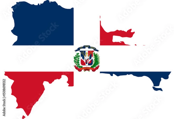 Fototapeta Dominican Republic national flag map with country boundary shape (Web Mercator projection)