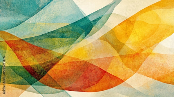 Obraz Flowing colorful shapes in warm autumn-inspired tones of orange, green, and yellow forming elegant abstract patterns on a bright textured background

