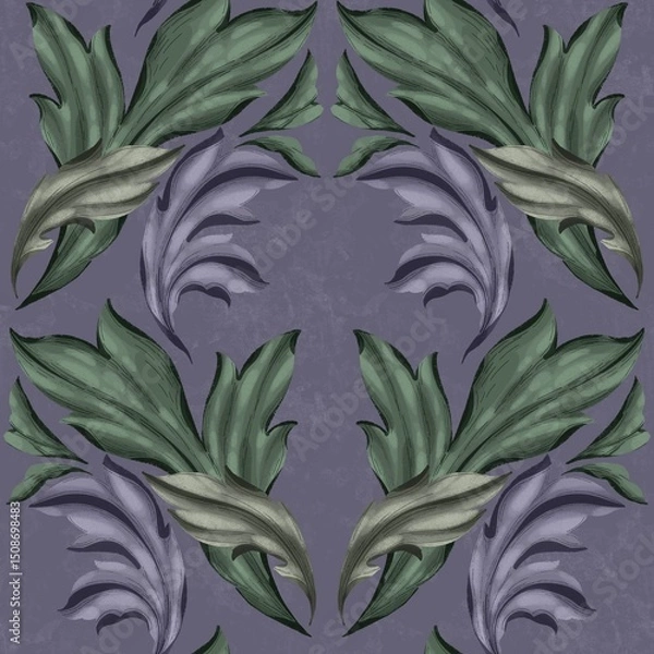Fototapeta Seamless pattern with delicate lavender and grey anemones on a dark background. Elegant botanical print, perfect for fabric, wallpaper, digital paper, scrapbooking, or home decor