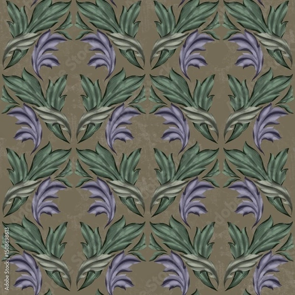 Fototapeta Seamless pattern with delicate lavender and grey anemones on a dark background. Elegant botanical print, perfect for fabric, wallpaper, digital paper, scrapbooking, or home decor