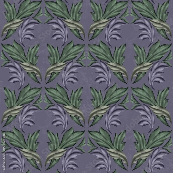 Fototapeta Seamless pattern with delicate lavender and grey anemones on a dark background. Elegant botanical print, perfect for fabric, wallpaper, digital paper, scrapbooking, or home decor