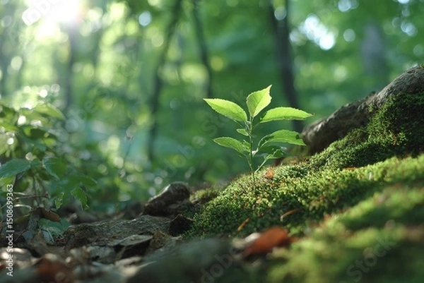 Obraz Emerging Sprout In Forest Sunlight