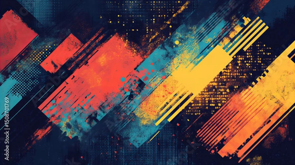 Obraz Vibrant Abstract Background Collection Featuring Bold Shapes, Colorful Grids, and Futuristic Geometric Art in Neon and Pastel Tones

