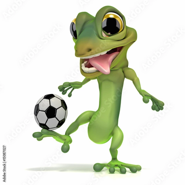 Obraz Gecko kicking soccer ball