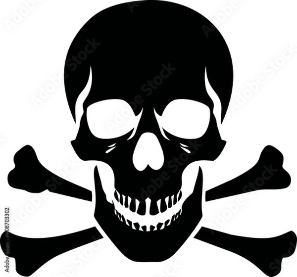 Fototapeta Skull and crossbones symbol in black and white. Vector illustration