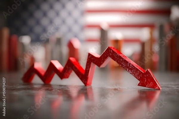 Obraz 미국 경제 하락 개념의 붉은 하락 그래프 AI 생성