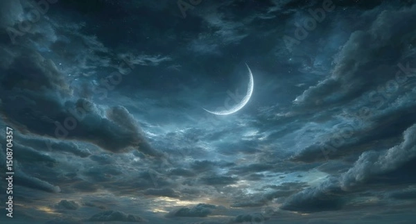 Obraz Night Sky With Crescent Moon And Clouds