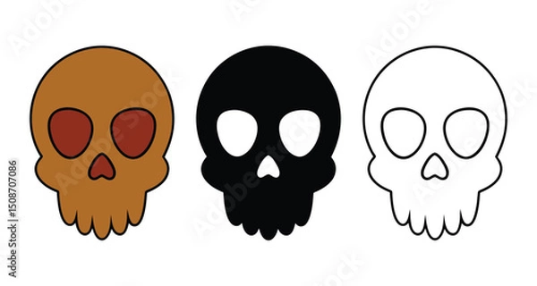 Obraz Halloween Skull Icons Vector Illustration, Color, Silhouette And Line Art Design.