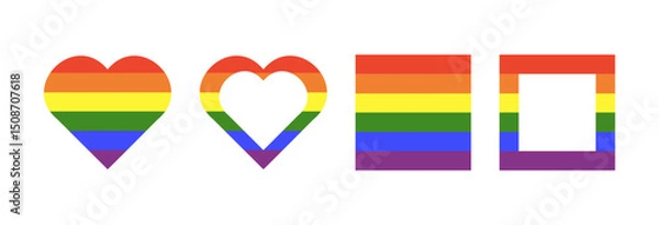 Fototapeta Rainbow flag backdrops. Gay pride frames. Progress Logo symbols. LGBT trendy icons. Set of simple stickers in rainbow colors. Heart, square badge, button, background, wallpaper. Template flat design.