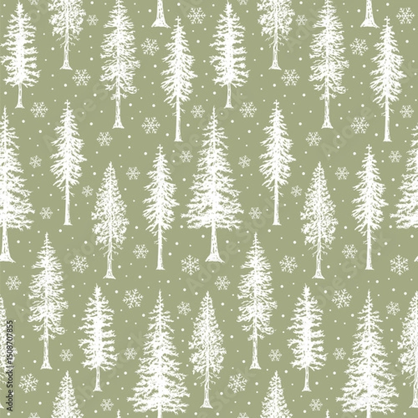 Obraz Seamless Winter Christmas Tree For Gift Wrap And Fabric Print