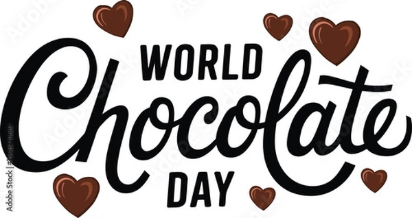 Obraz World chocolate day Text, handwritten custom typography vector illustration isolated on white background