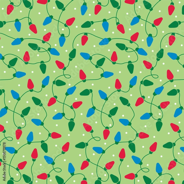 Obraz Seamless Christmas Light Bulbs For Gift Wrap And Fabric Print On Green Background