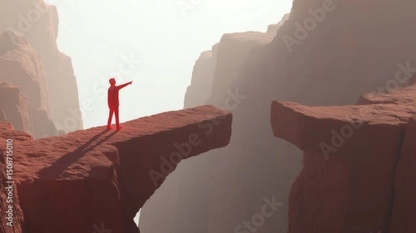 Obraz Person Standing on Cliff Edge in Dramatic Red Landscape Scene