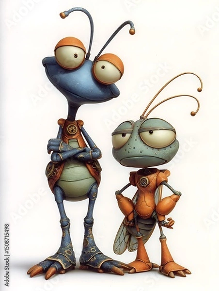 Obraz 익살스럽고 빈정대는 두 곤충 캐릭터 AI 생성