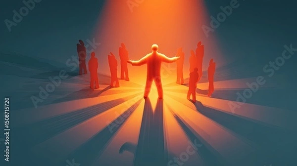 Obraz Person Surrounded by Silhouettes Under Dramatic Light and Shadows