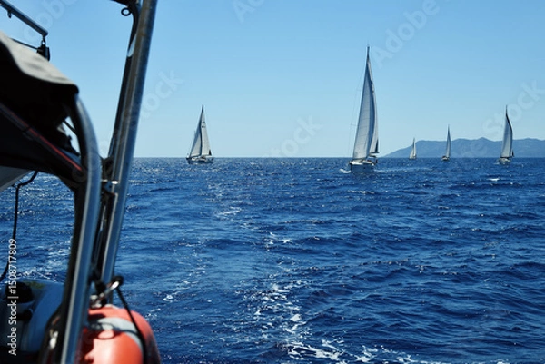Fototapeta Sailing ship yachts in Mediterranean Sea. Fethiye harbor, Turkey