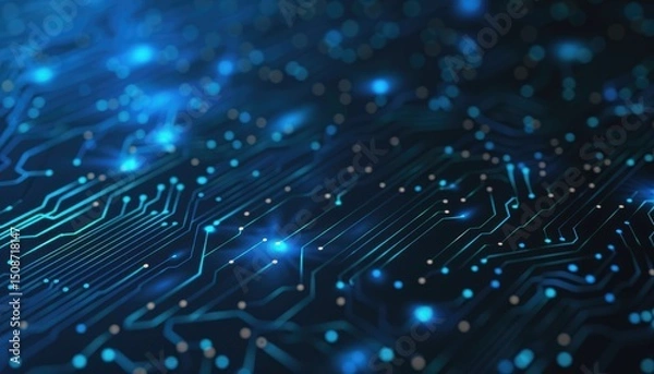 Fototapeta Close-up view of intricate circuit board pathways.